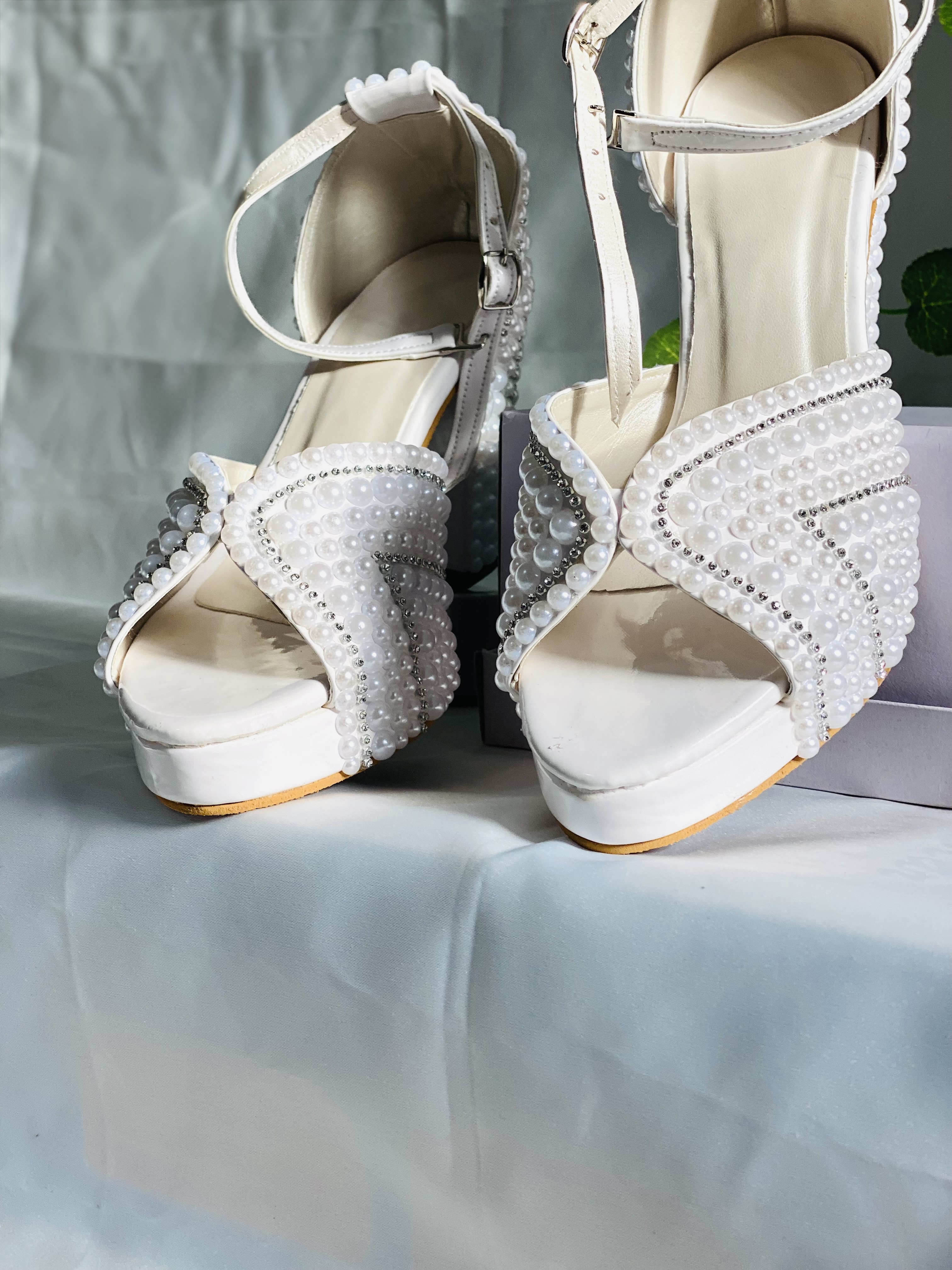 AH3.5-0015 — pure white bridal heel with silver stones and Our most detailed design